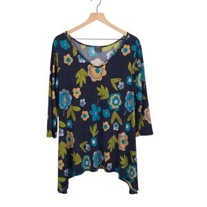 Clara Sun Woo Blue Floral Swing Top Asymmetrical